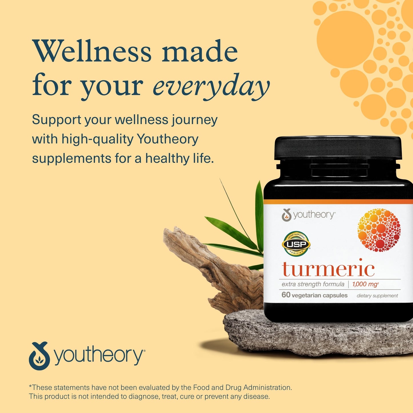 Youtheory Turmeric Extra Strength 1,000 mg - Brain, Muscle & Joint Health | Bioenhancers, Curcuminoids & Herbal Extracts - USP Verified - 60 Vegetarian Capsules