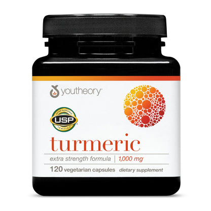 Youtheory Turmeric Extra Strength 1,000 mg | Curcumin with 10 mg BioPerine | 120 Veg Capsules