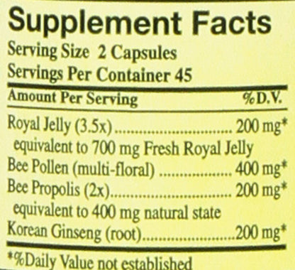 YS Eco Bee Farms Royal Jelly, Bee Pollen, Propolis + Korean Ginseng 90 Capsules (2 Pack)
