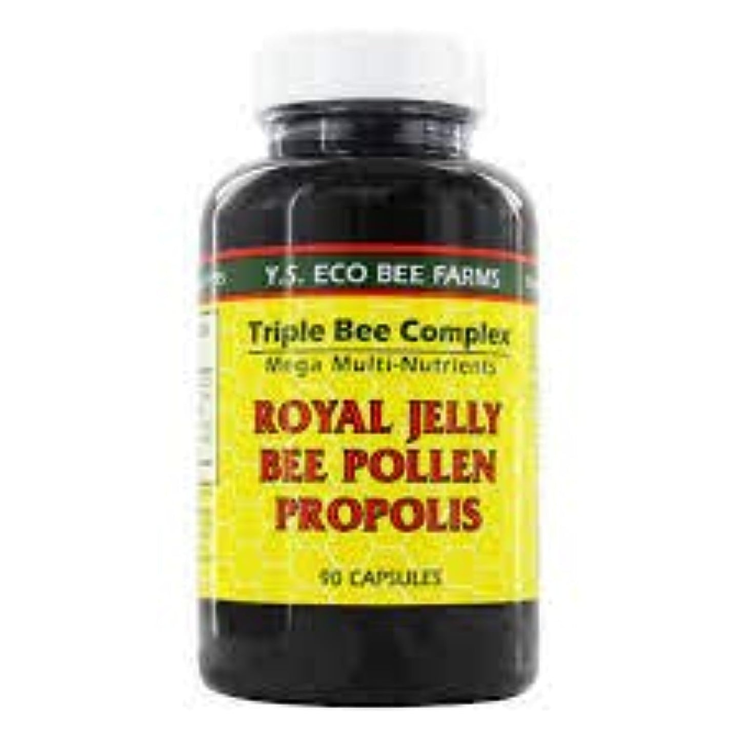 YS Organics Triple Bee Complex - Royal Jelly, Bee Pollen & Propolis - 90 Caps - 2 Pack