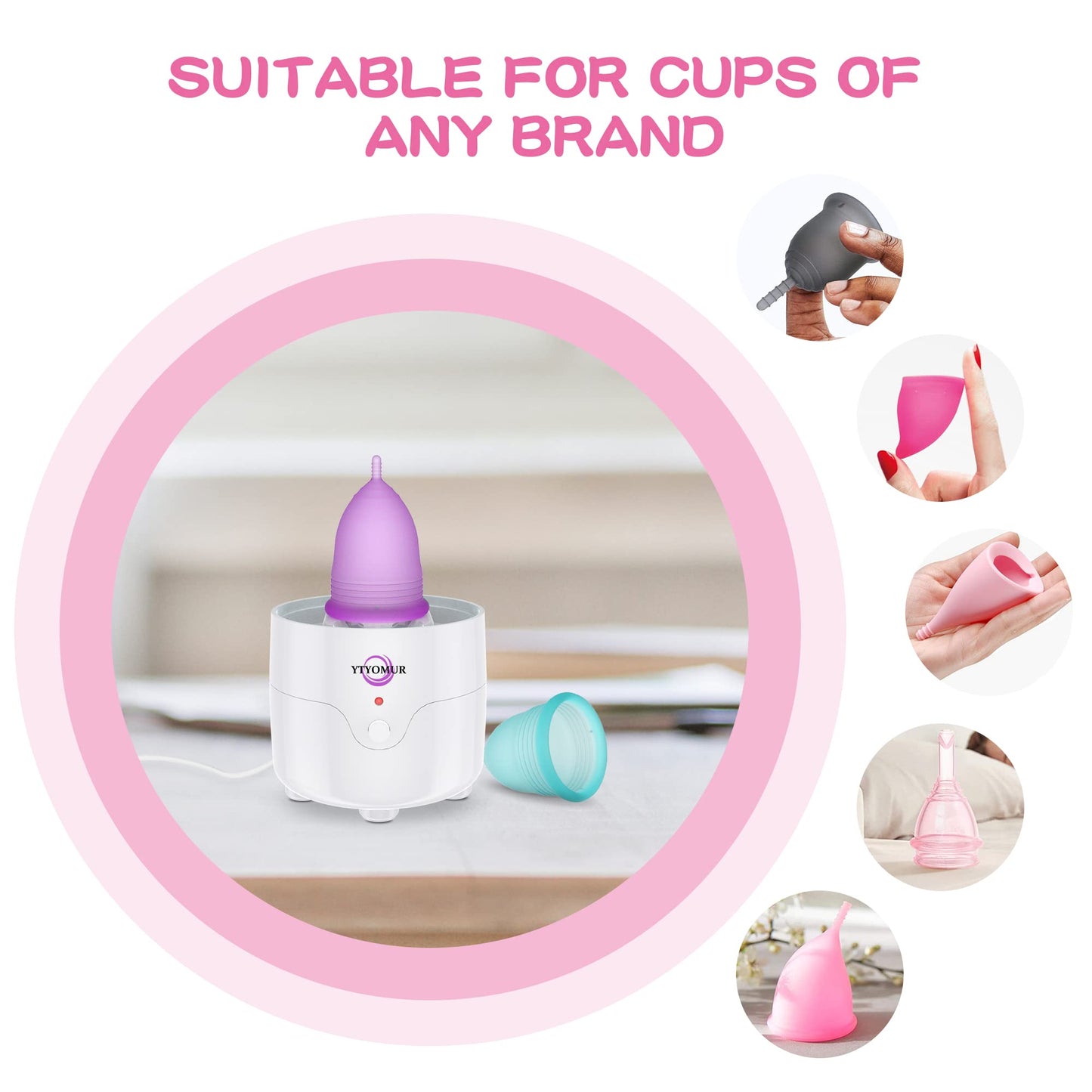 YTYOMUR Menstrual Cup Steamer Sterilizer – 2 Reusable Cups Included | Quick Clean & Travel-Ready