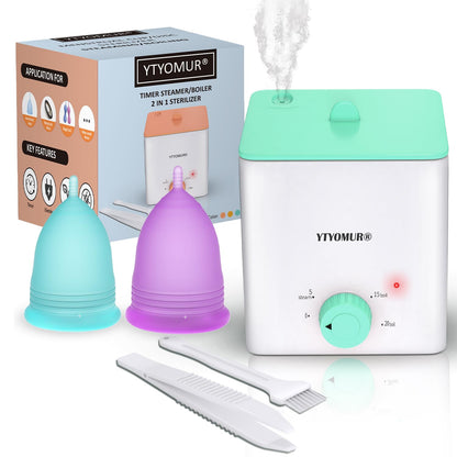 YTYOMUR Menstrual Cups with Sterilizer - 2 Reusable Cups + Cleaner Set