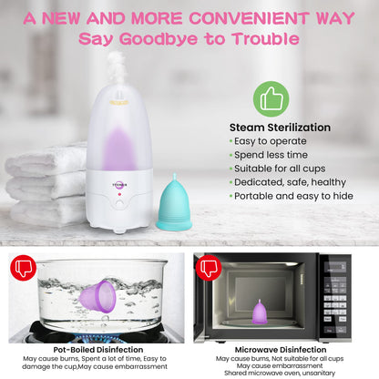 YTYOMUR Menstrual Cup Steamer Sterilizer – 2 Reusable Cups Included | Quick Clean & Travel-Ready