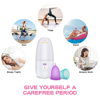 YTYOMUR Menstrual Cup Steamer Sterilizer – 2 Reusable Cups Included | Quick Clean & Travel-Ready