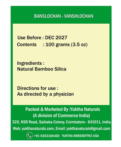 Yuktha Naturals Banslochan | Vanshlochan | Tabasheer | Tabashir Bamboo Silica - 100g