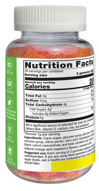 YUM-V'S Glucose Gummies – Fast Acting, Gluten Free & Vegan | 60 Gummies