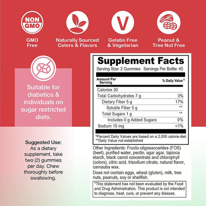 Yum-Vs Prebiotic Fiber Gummies - 5g Per Serving, Zero Sugar, Keto (90 Count)