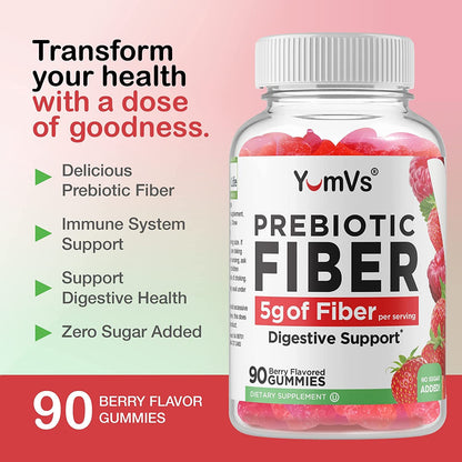 Yum-Vs Prebiotic Fiber Gummies - 5g Per Serving, Zero Sugar, Keto (90 Count)