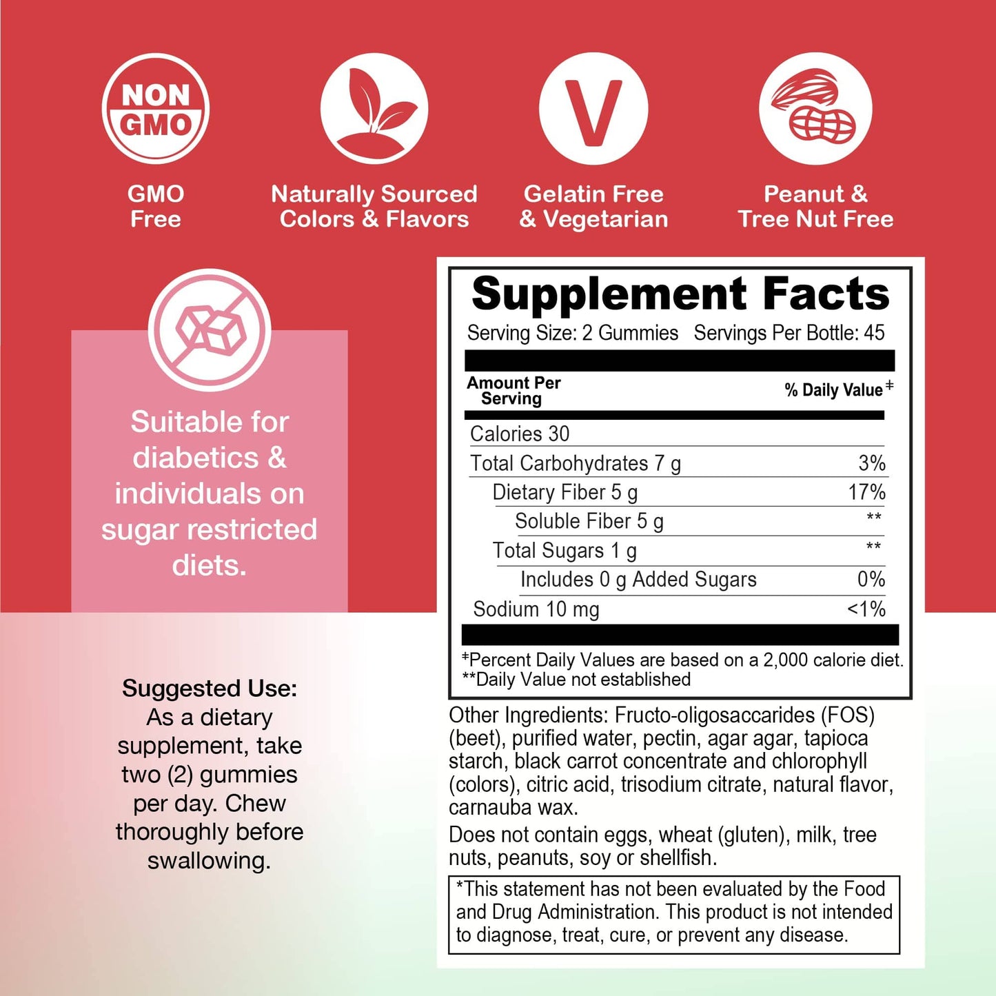Yum-Vs Prebiotic Fiber Gummies - 5g Digestive Support, No Sugar Added, Keto (90 Count)