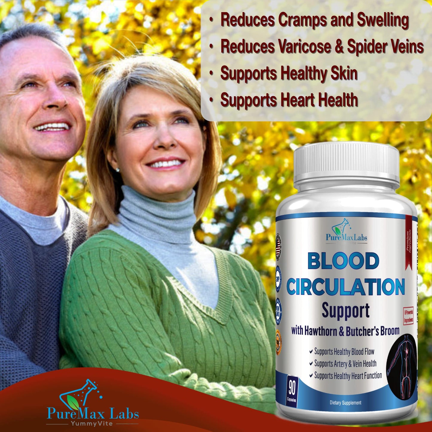 YUMMYVITE Blood Circulation Supplement - Varicose Veins Support - 90 Capsules