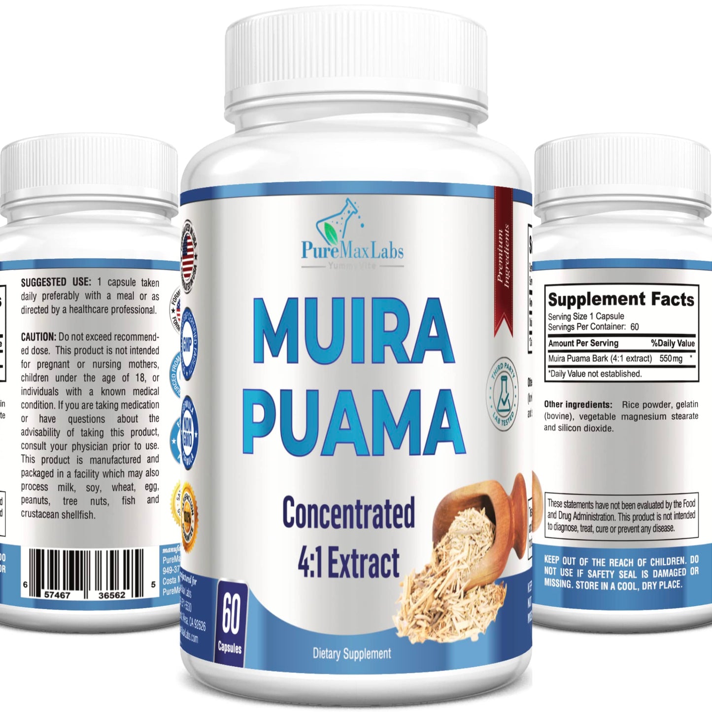YUMMYVITE Muira Puama Capsules - 4:1 Extract, 2200mg per Capsule, 60 Capsules