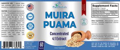 YUMMYVITE Muira Puama Capsules - 4:1 Extract, 2200mg per Capsule, 60 Capsules
