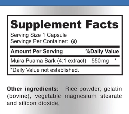 YUMMYVITE Muira Puama Capsules - 4:1 Extract, 2200mg per Capsule, 60 Capsules