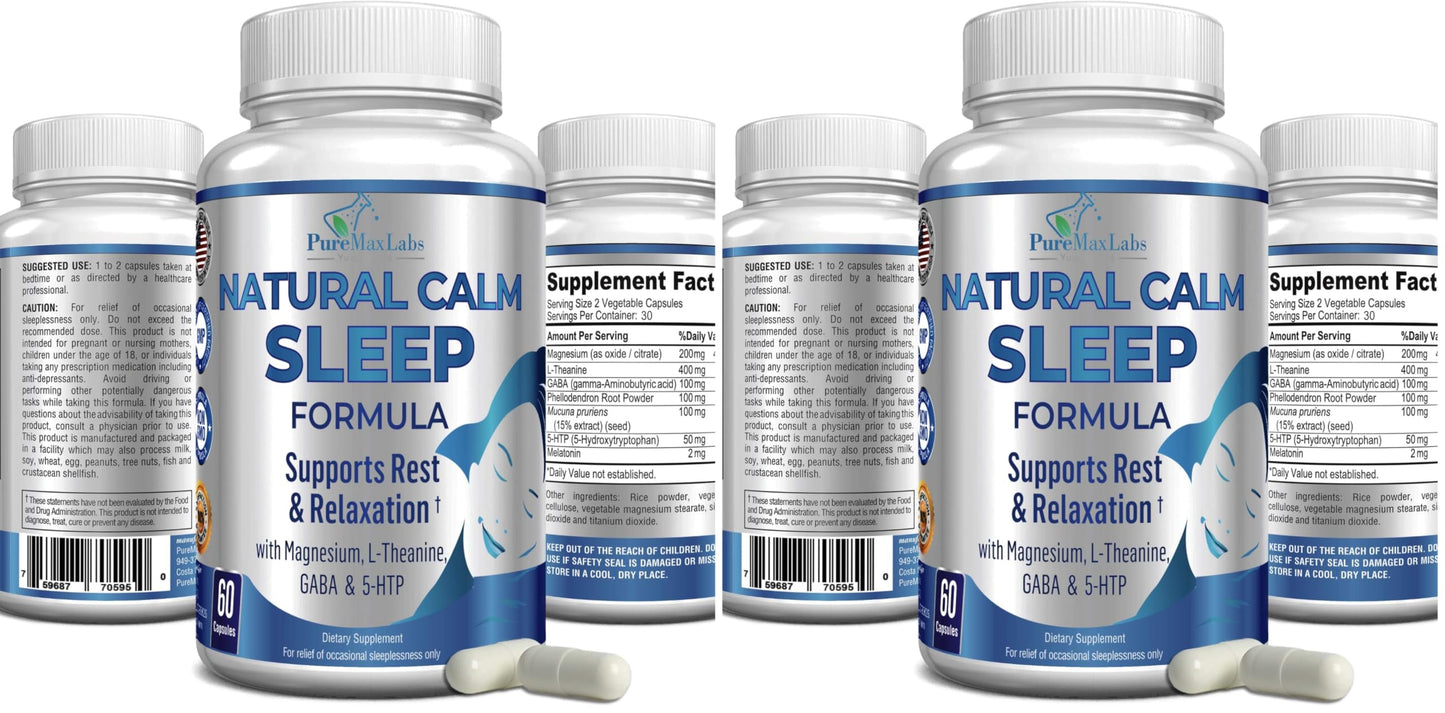 YUMMYVITE Natural Calm Sleep Aid – Magnesium, L-Theanine, Melatonin | 60 Capsules (Pack of 2) Non-GMO