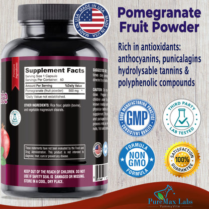 YUMMYVITE Pomegranate Capsules 500mg | Antioxidant Superfood, 60 Capsules