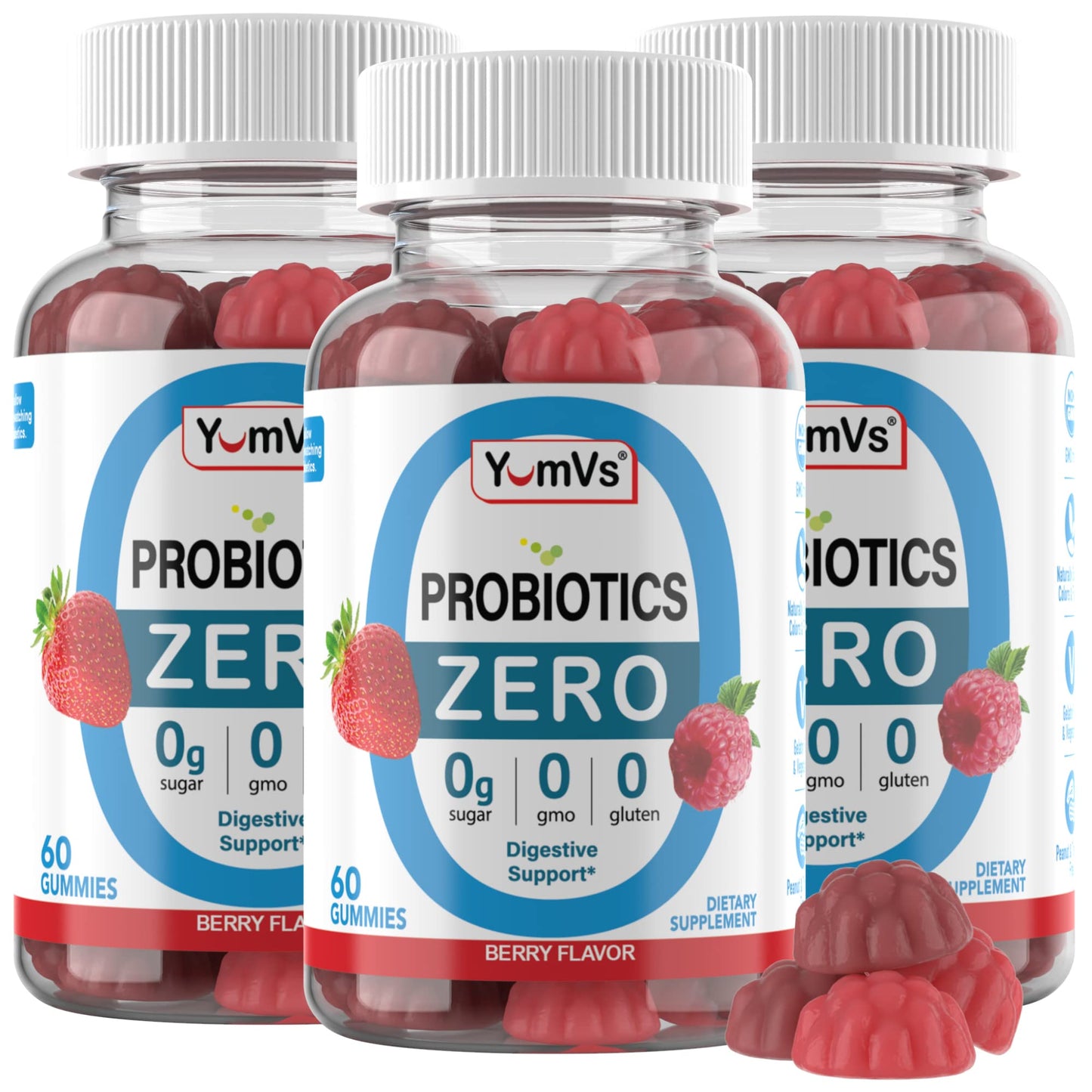 YUM-V'S Zero Sugar Probiotic Gummies — Digestive Health & Gut Support (60-Count)