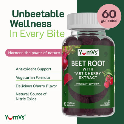 YUM-V'S Beet Root Gummies with Tart Cherry – Berry Flavor for Blood Circulation & Antioxidants