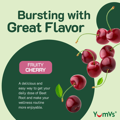 YUM-V'S Beet Root Gummies with Tart Cherry – Berry Flavor for Blood Circulation & Antioxidants