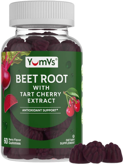 YUM-V'S Beet Root Gummies with Tart Cherry – Berry Flavor for Blood Circulation & Antioxidants