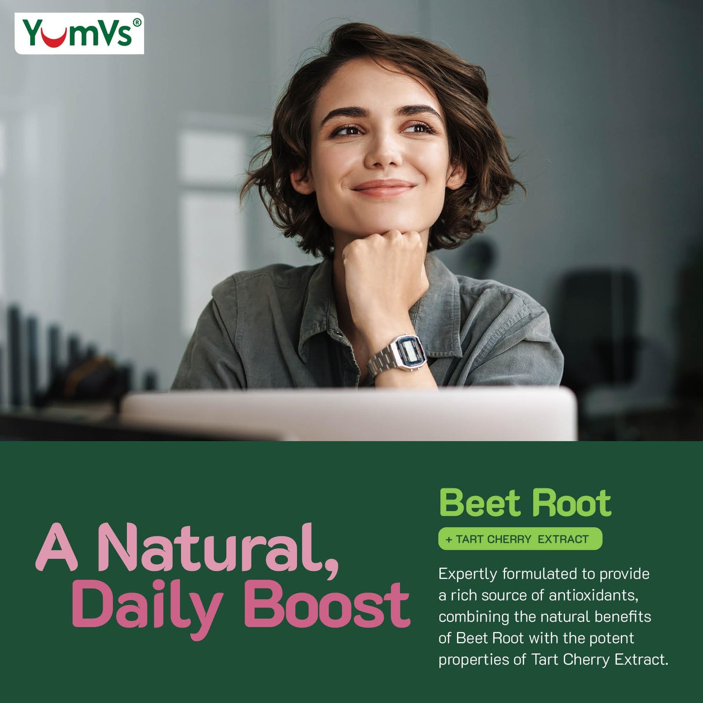 YUM-V'S Beet Root Gummies with Tart Cherry – Berry Flavor, Antioxidant & Circulation Support