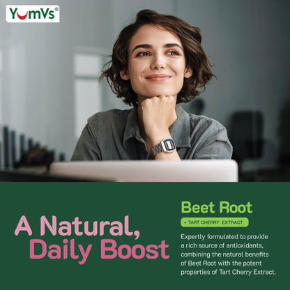 YUM-V'S Beet Root Gummies with Tart Cherry – Berry Flavor, Antioxidant & Circulation Support