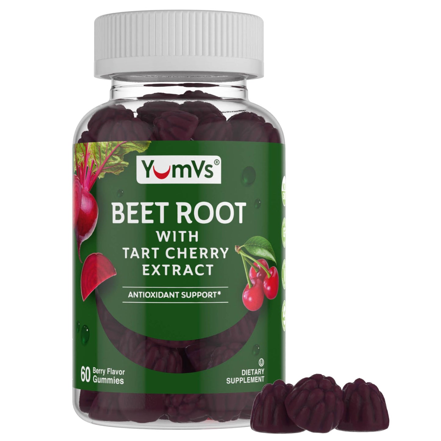 YUM-V'S Beet Root Gummies with Tart Cherry – Berry Flavor, Antioxidant & Circulation Support