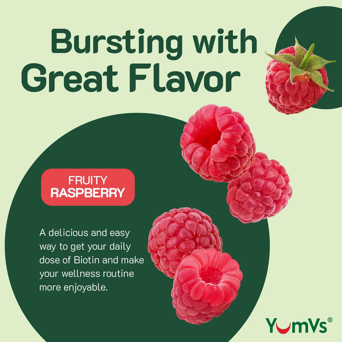 YumVs Biotin Gummies 5000mcg - Raspberry Flavor | Hair, Skin & Nails Vitamins (60 Count)
