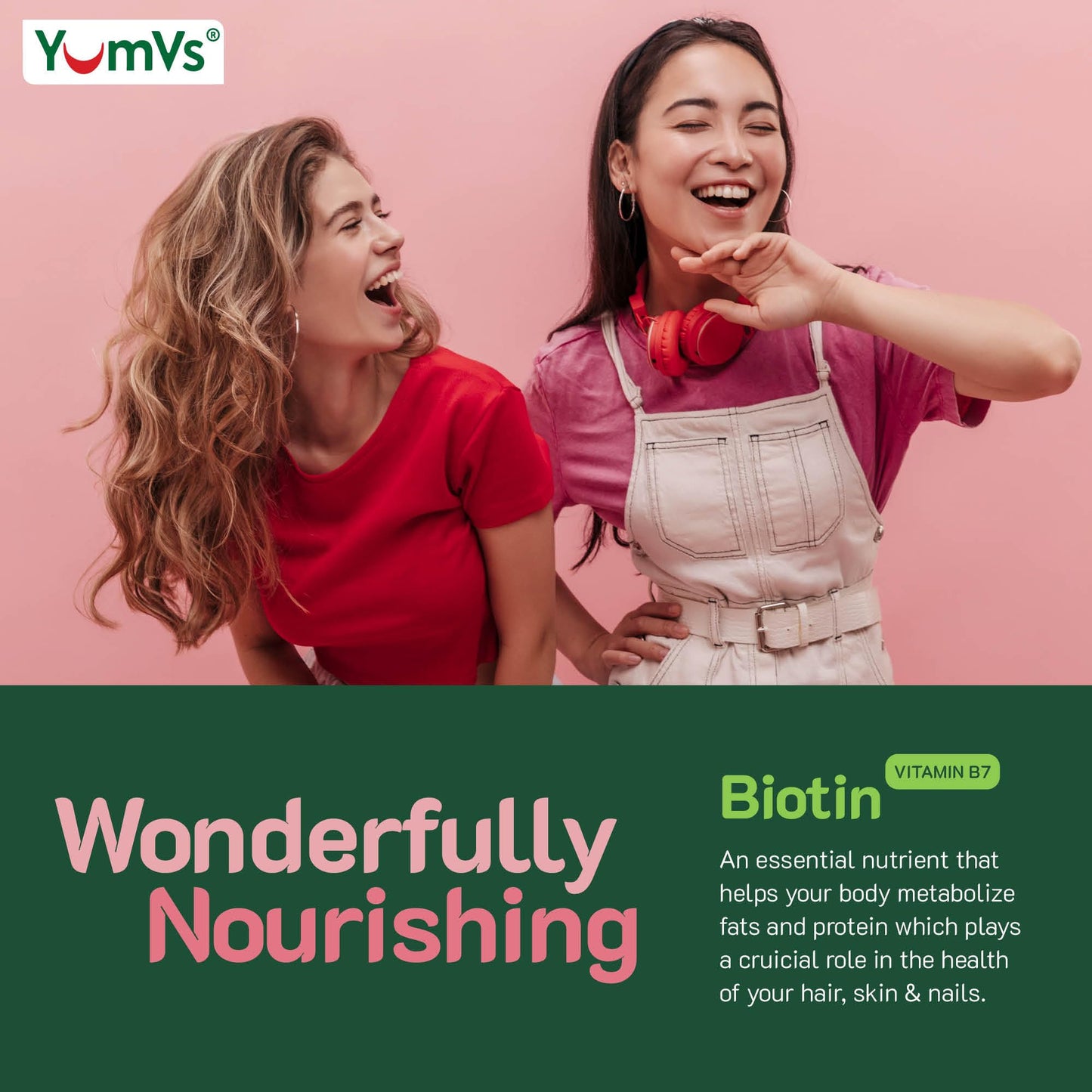 YumVs Biotin Gummies 5000mcg - Raspberry Flavor | Hair, Skin & Nails Vitamins (60 Count)