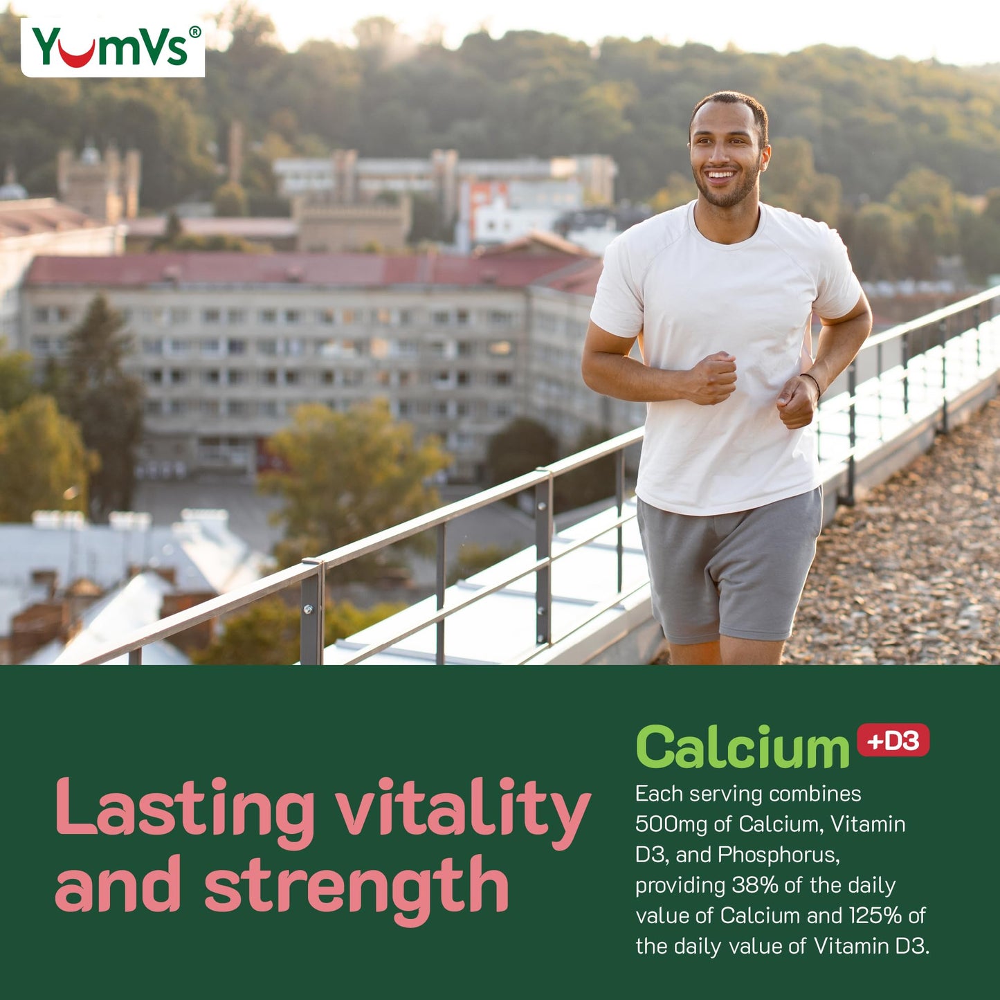 YumVs Calcium 500mg with Vitamin D3 Gummies - Raspberry & Orange