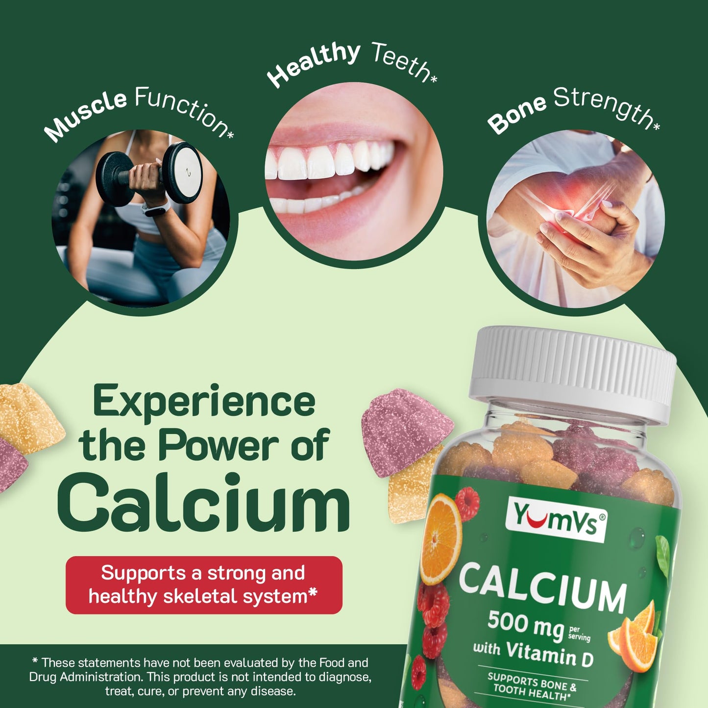 YumVs Calcium 500mg with Vitamin D3 Gummies - Raspberry & Orange