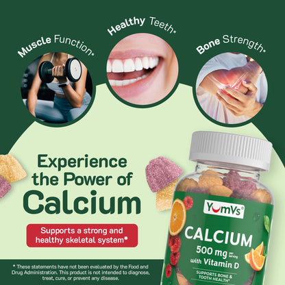 YumVs Calcium 500mg with Vitamin D3 Gummies - Raspberry & Orange