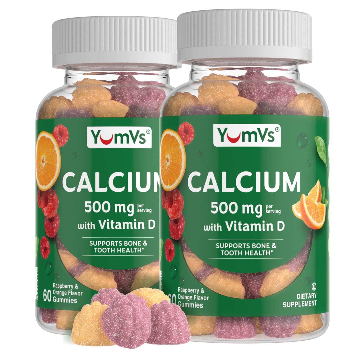 YumVs Calcium 500mg with Vitamin D3 Gummies - Raspberry & Orange