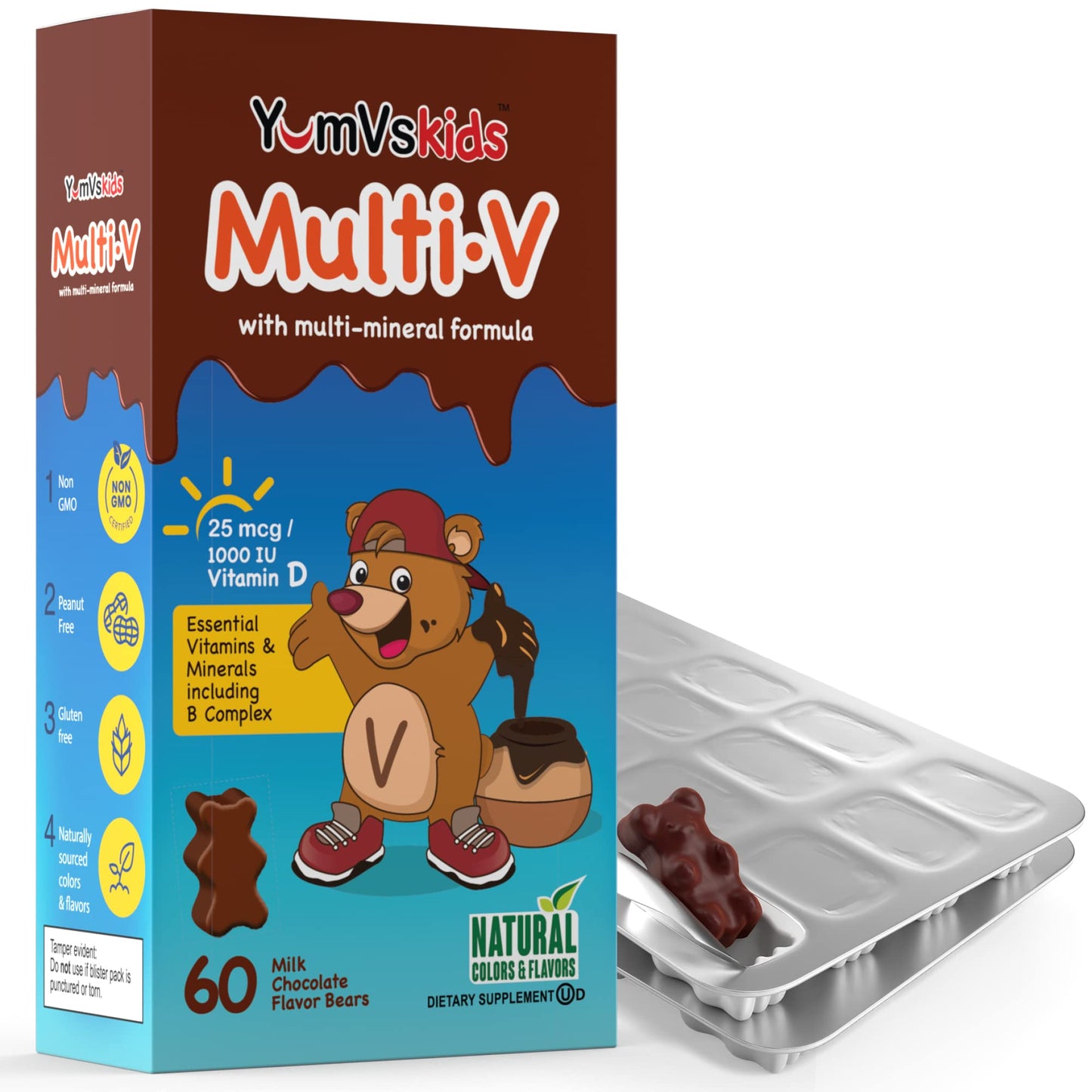 YUM-V'S Kids Multivitamin Chocolate Bears – 60 Count, 16 Vitamins & Minerals
