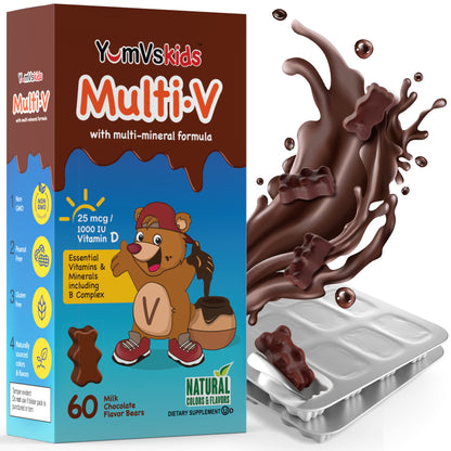 YUM-V'S Kids Multivitamin Chocolate Bears – 60 Count, 16 Vitamins & Minerals