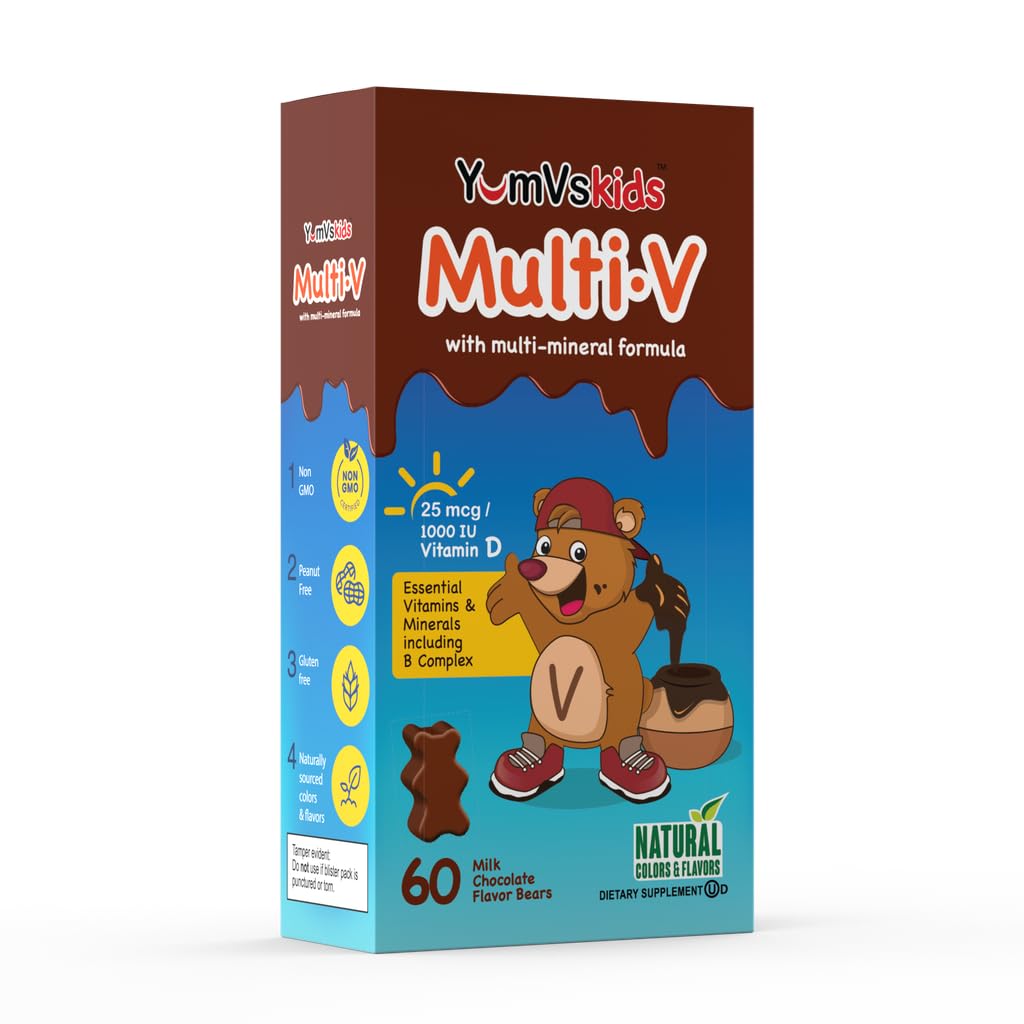 YUM-V'S Kids Multivitamin Chocolate Bears – 60 Count, 16 Vitamins & Minerals