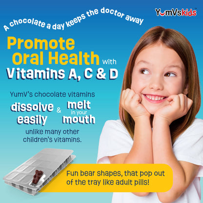 YUM-V'S Kids Multivitamin Chocolate Bears – 60 Count, 16 Vitamins & Minerals