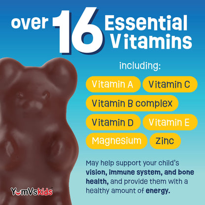 YUM-V'S Kids Multivitamin Chocolate Bears – 60 Count, 16 Vitamins & Minerals