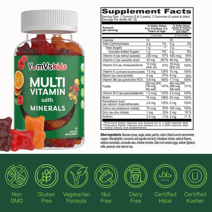 YumVs Kids Multivitamin Gummies - Fruit Flavored Chewable Multivitamin, 60 Count (Kosher, Halal, Gluten Free)