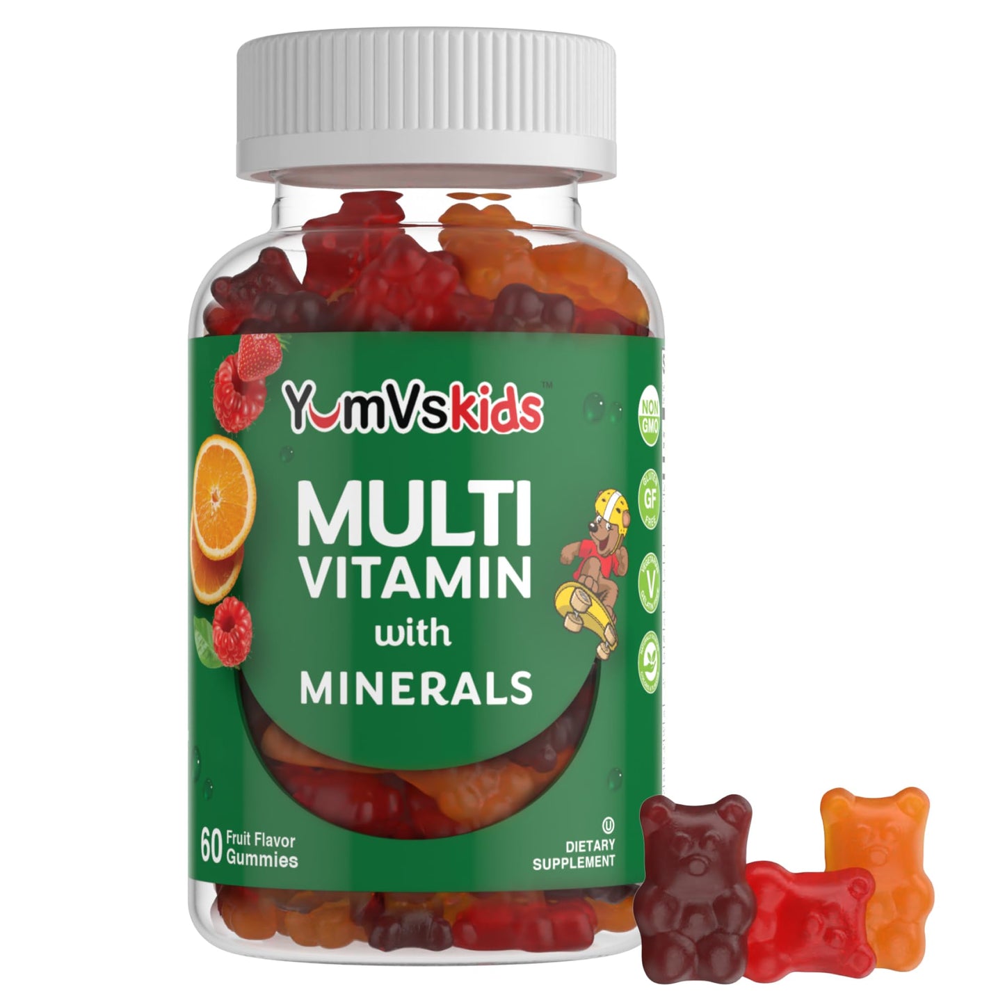 YumVs Kids Multivitamin Gummies - Fruit Flavored Chewable Multivitamin, 60 Count (Kosher, Halal, Gluten Free)