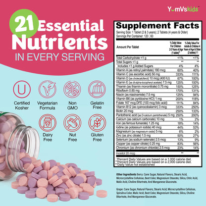 YUM-V'S Kids Multivitamin with Iron – 2-Pack, 120 Chewables | Kosher, Halal, Gluten Free