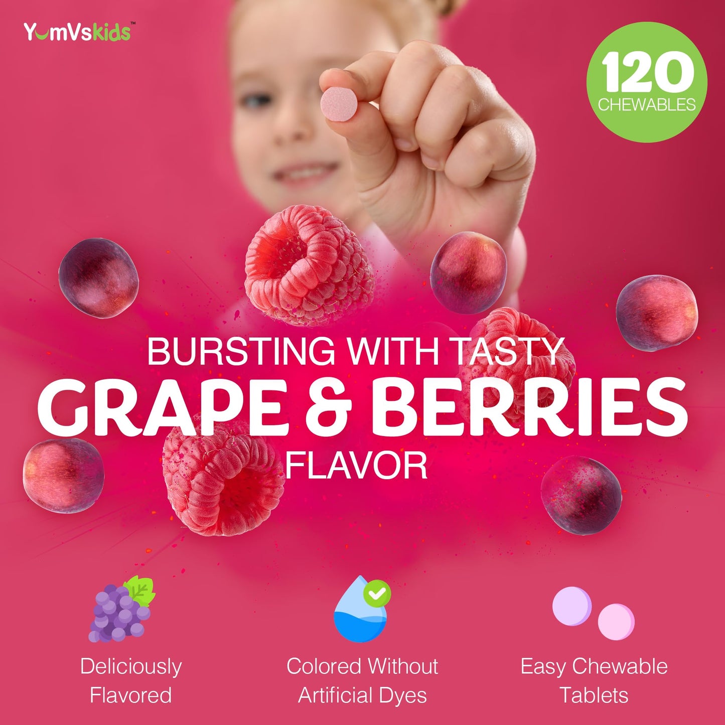 YUM-V'S Kids Multivitamin with Iron – 2-Pack, 120 Chewables | Kosher, Halal, Gluten Free