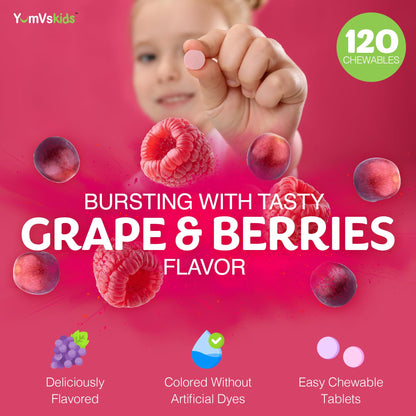 YUM-V'S Kids Multivitamin with Iron – 2-Pack, 120 Chewables | Kosher, Halal, Gluten Free