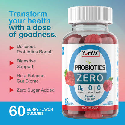 YUM-V'S Zero Sugar Probiotic Gummies — Digestive Health & Gut Support (60-Count)