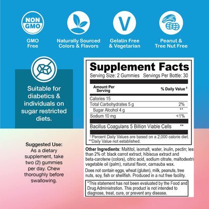 YUM-V'S Zero Sugar Probiotic Gummies — Digestive Health & Gut Support (60-Count)
