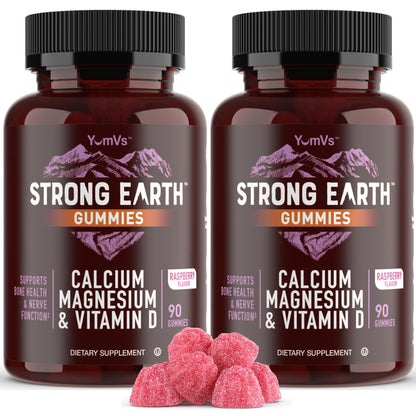 YUM-V'S Strong Earth Calcium Magnesium Vitamin D3 Gummies – Kosher, 90 Count (Pack of 2)