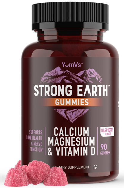 YUM-V'S Strong Earth Calcium Magnesium Vitamin D3 Gummies – Kosher, 90 Count (Pack of 2)