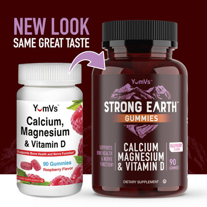YUM-V'S Strong Earth Calcium Magnesium Vitamin D3 Gummies – Kosher, 90 Count (Pack of 2)