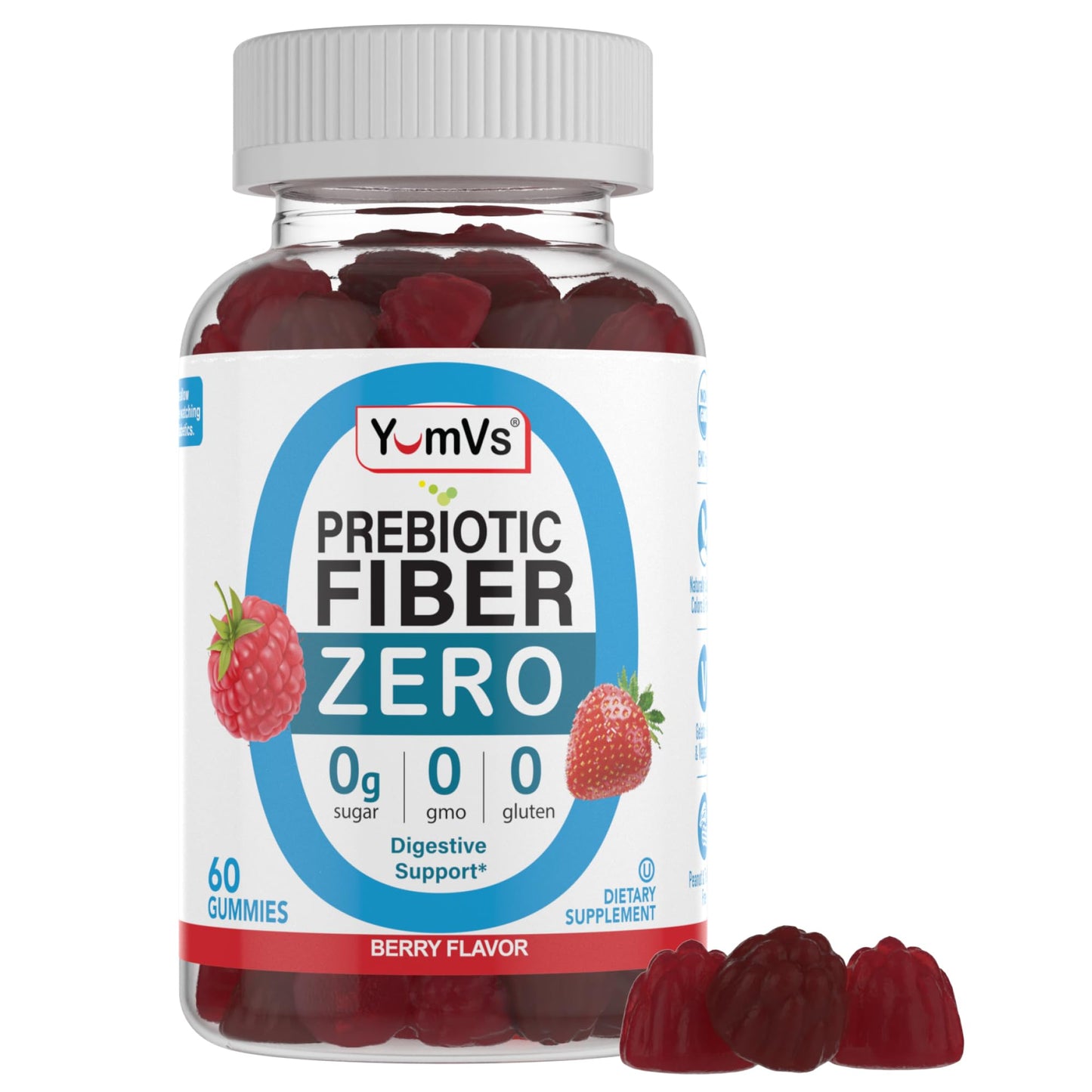 YumVs Sugar Free Fiber Gummies for Adults – 4g Prebiotic Fiber Supplement Gummies for Gut & Digestive Health – Keto Friendly, Vegan, Gluten Free, Non-GMO – Great Tasting Berry Flavor – 60 Count