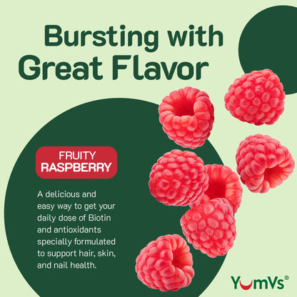 YumVs Teen Multivitamin Gummies - Raspberry Flavor | Biotin & Antioxidants | Hair, Skin & Nails | Kosher 12-17 (60 Count)