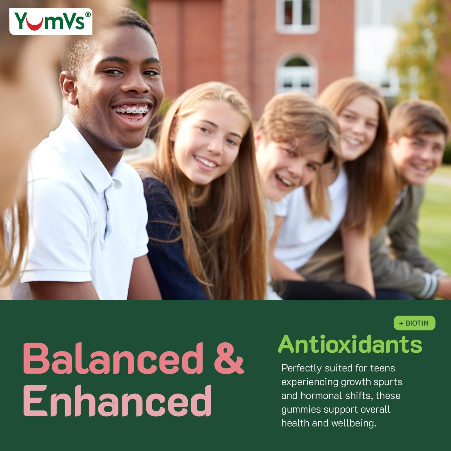 YumVs Teen Multivitamin Gummies - Raspberry Flavor | Biotin & Antioxidants | Hair, Skin & Nails | Kosher 12-17 (60 Count)